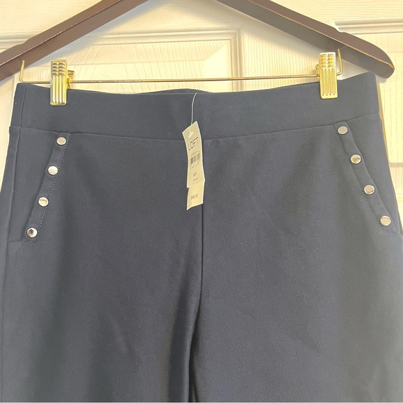 NWT LOFT navy blue stirrup pants pull-on studded accent minimalist preppy MP - Picture 2 of 10